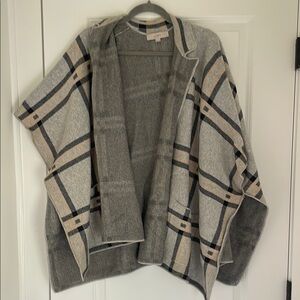 Cozy Gray Plaid Cape Sweater